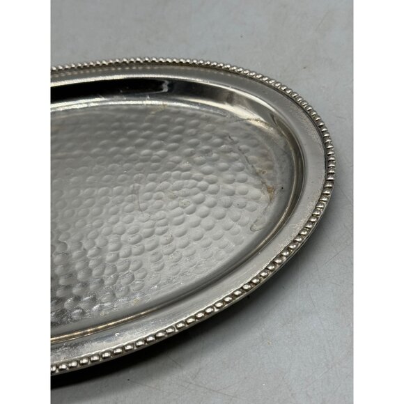 Paradigm Hammered Silver-Plated Oval Serving Tray With Beaded Rim India READ - Picture 4 of 9